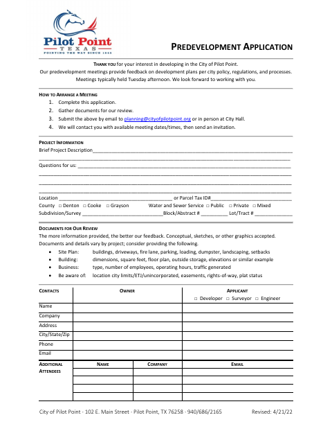 First page of the Predevelopment Application