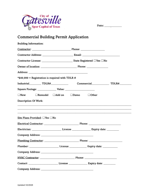 First page of the Commercial Building Application