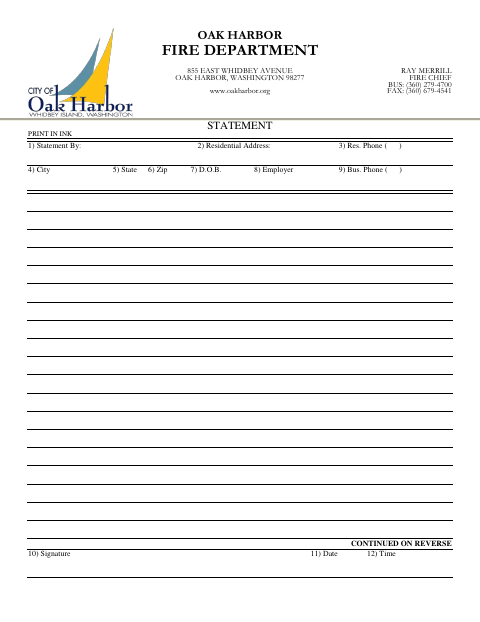 First page of the Fire Witness Statement Form