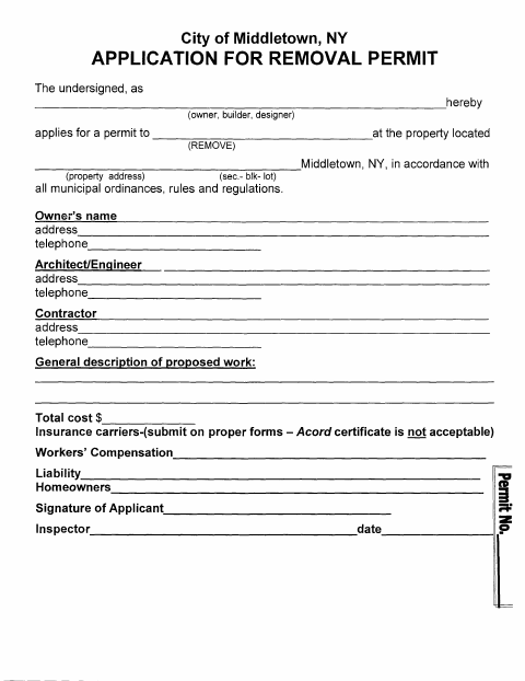First page of the Application for Removal Permit