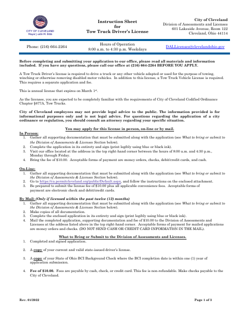 First page of the Tow Truck Driver’s License Application