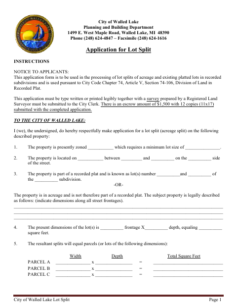First page of the Application for Lot Split