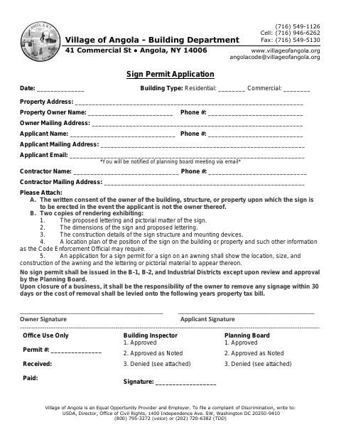 First page of the Sign Permit Application