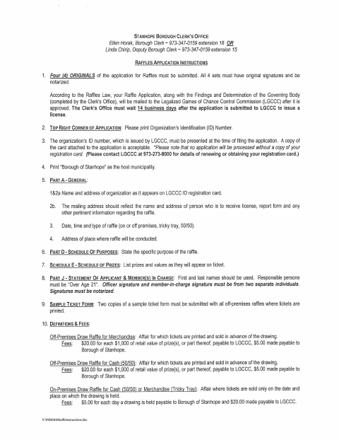 First page of the Raffle License Application