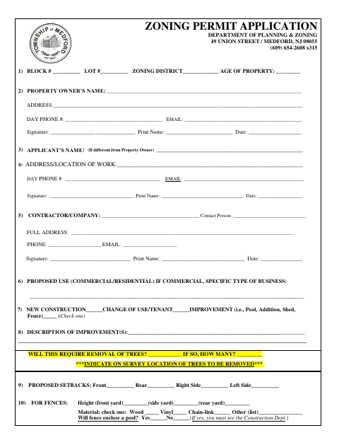 First page of the Zoning Permit Application