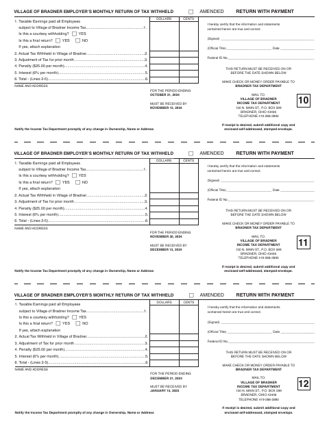 First page of the Employer’s Monthly Return of Tax Withheld