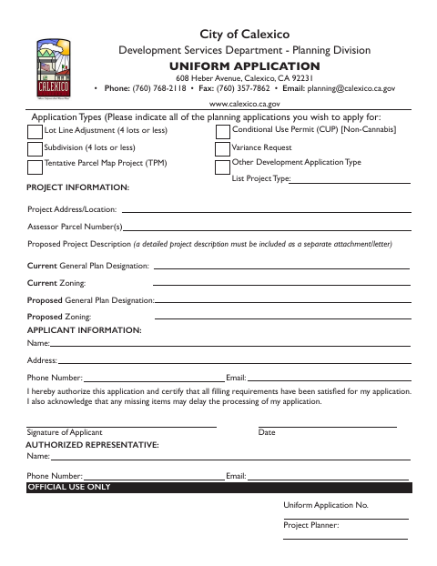 First page of the Uniform Application