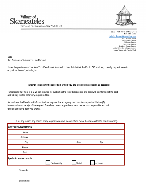 First page of the FOIL Request Form
