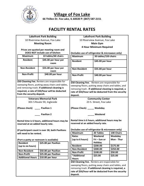 First page of the Facility Rental Form