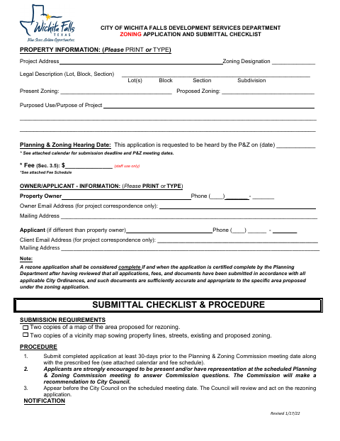 First page of the Zoning Application and Submittal Checklist