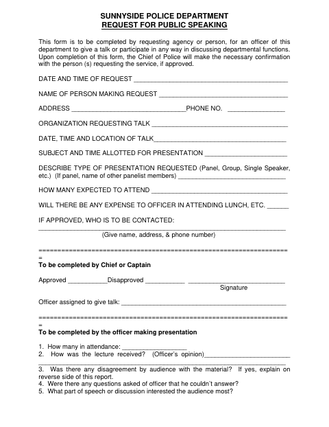 First page of the Request for Public Speaking