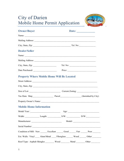 First page of the Mobile Home Permit Application