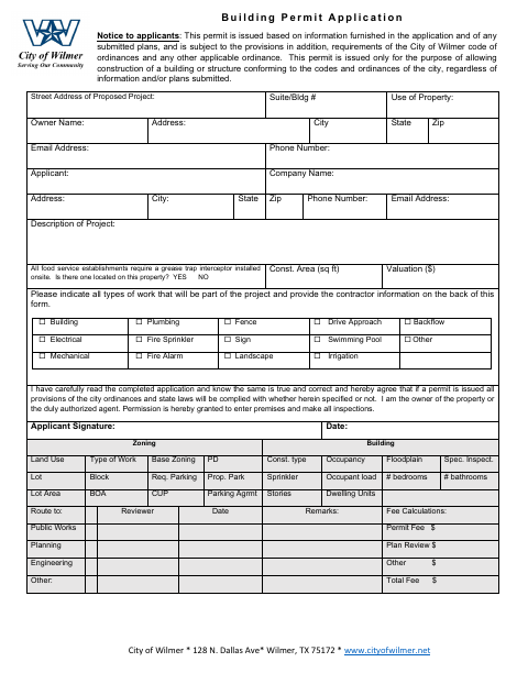 First page of the Building Permit Application