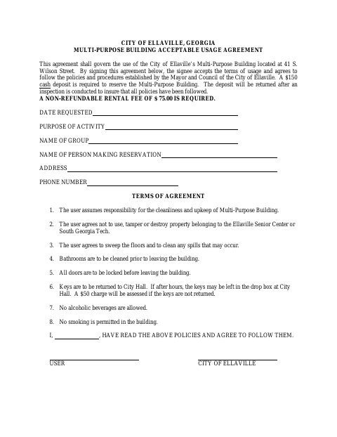 First page of the Multi-Purpose Building Usage Agreement