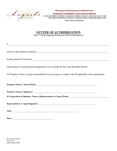 First page of the Letter of Authorization