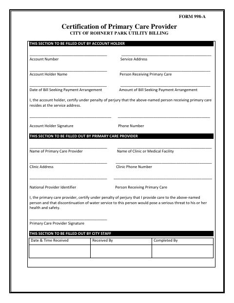 First page of the Utility Billing Payment Arrangement Application