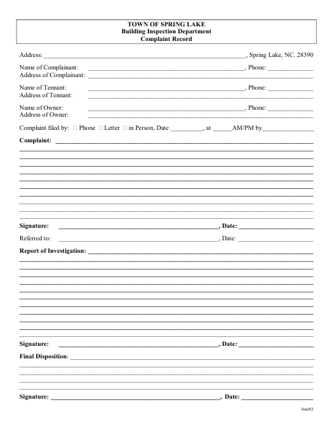 First page of the Minimum Housing Complaint Form
