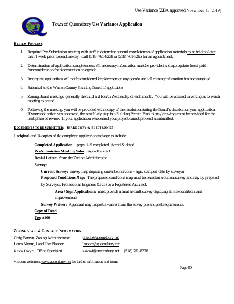 First page of the Use Variance Application
