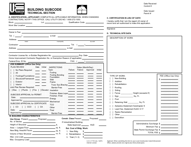 First page of the Building Subcode Technical Section