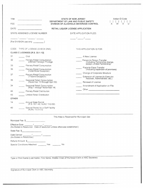 First page of the Alcoholic Beverage Control Retail Liquor License Application