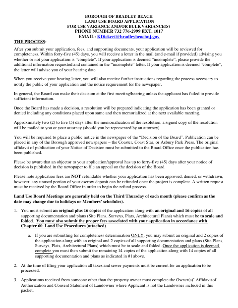 First page of the Use or Bulk Variance Application