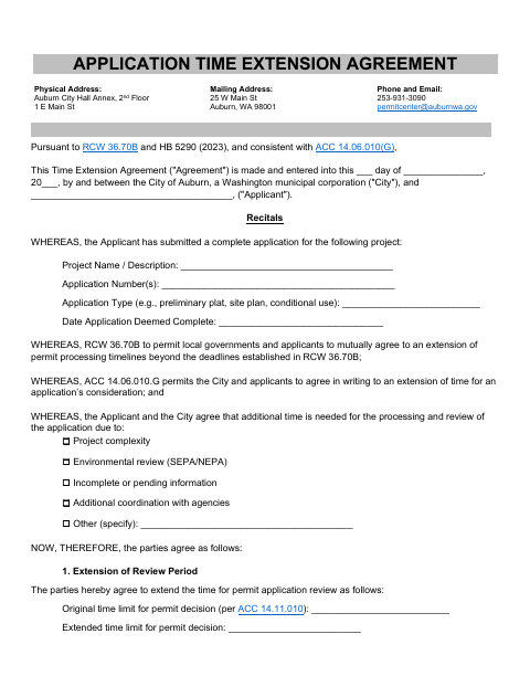 First page of the Application Time Extension Agreement