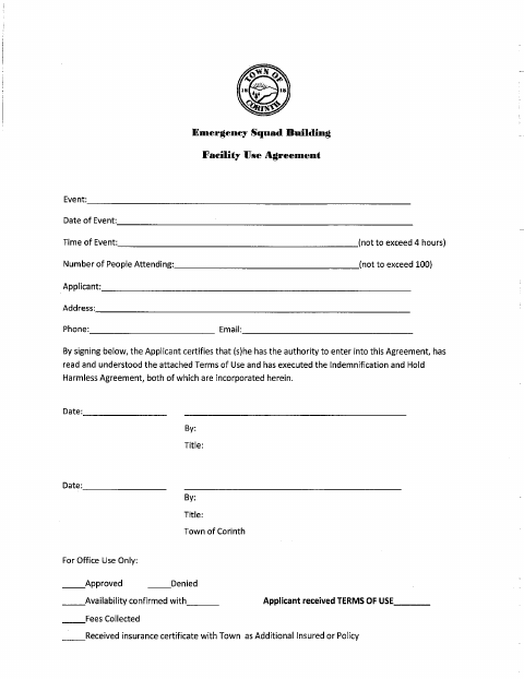 First page of the Emergency Squad Building Facility Use Agreement