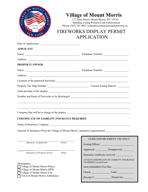 First page of the Fireworks Display Permit Application