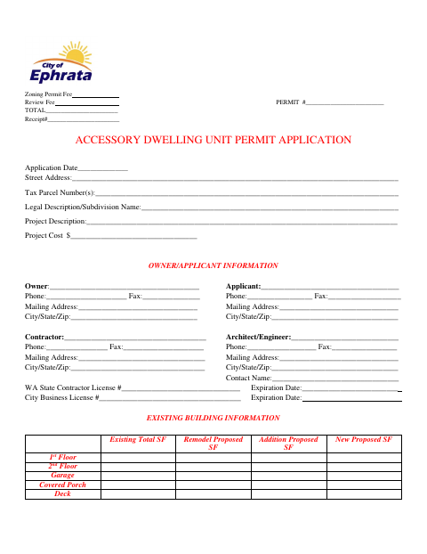 First page of the Accessory Dwelling Unit Permit Application