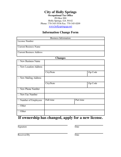 First page of the Information Change Form