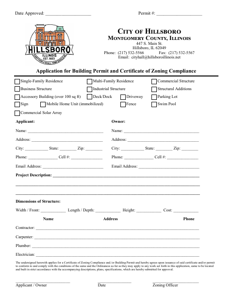 First page of the Application for Building Permit and Certificate of Zoning Compliance