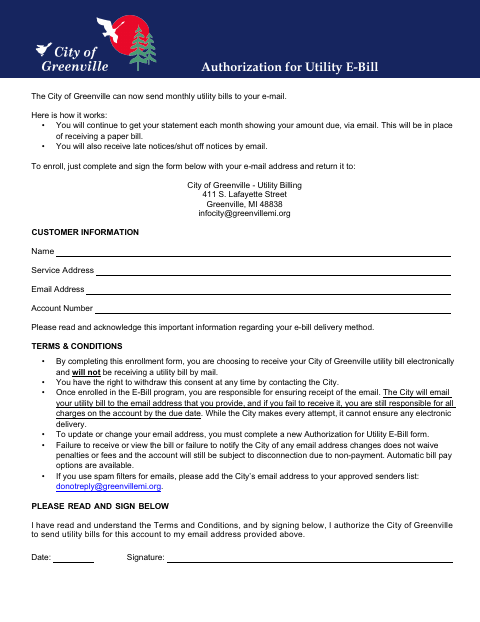 First page of the Authorization for Utility E-Bill