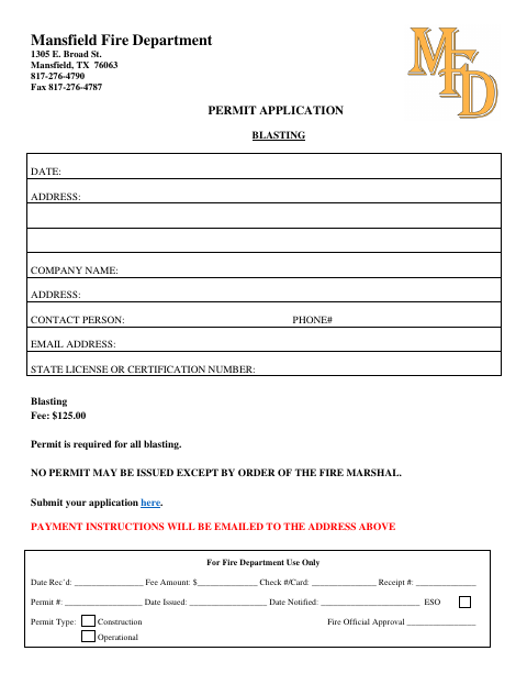 First page of the Blasting Permit Application