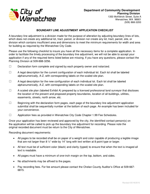 First page of the Boundary Line Adjustment Application