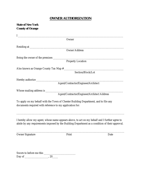 First page of the Owner Authorization
