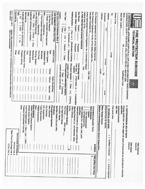 First page of the Fire Protection Subcode Permit Application