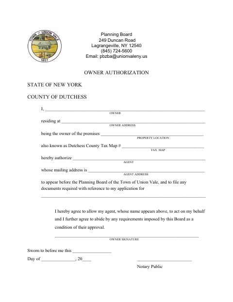 First page of the Owner Authorization