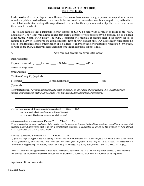 First page of the Freedom Of Information Act (FOIA) Request Form