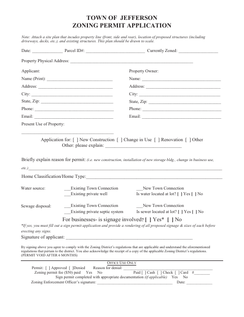 First page of the Zoning Permit Application