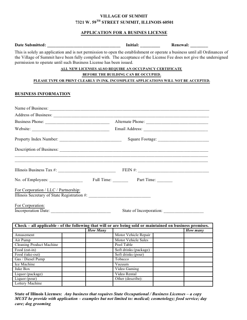 First page of the Business License Application
