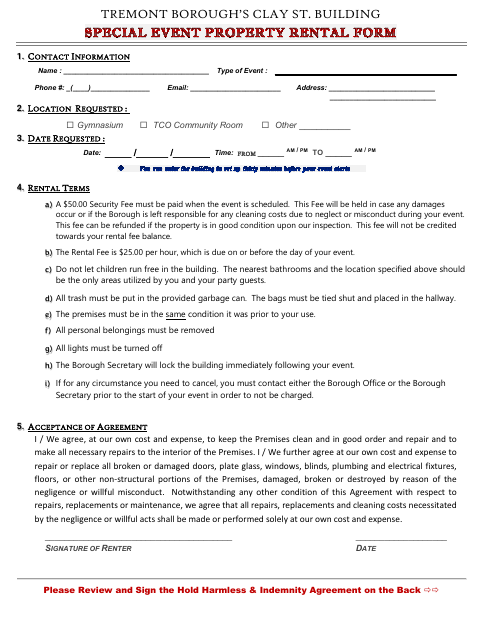 First page of the Building Rental Application