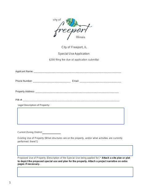 First page of the Special Use Application