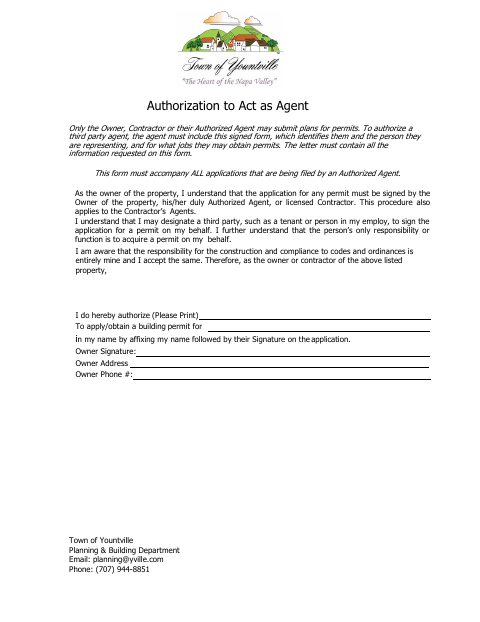 First page of the Authorization to Act as Agent (Building Permit)