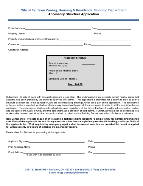First page of the Accessory Structure Application