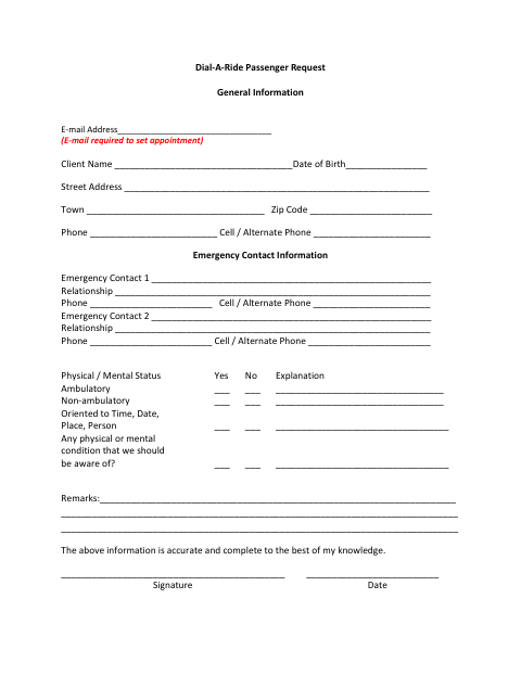 First page of the Dial-A-Ride Passenger Request
