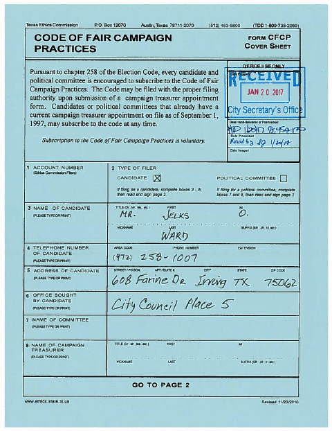 First page of the Code of Fair Campaign Practices