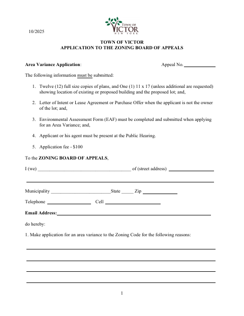 First page of the Area Variance Application