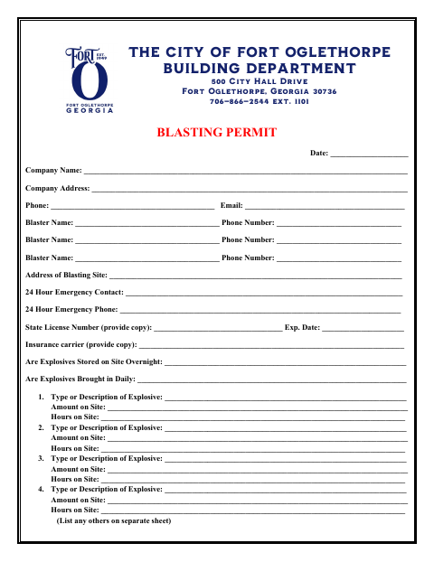 First page of the Blasting Permit