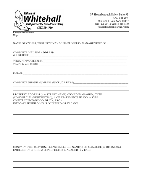 First page of the Property Owner/Property Manager Information