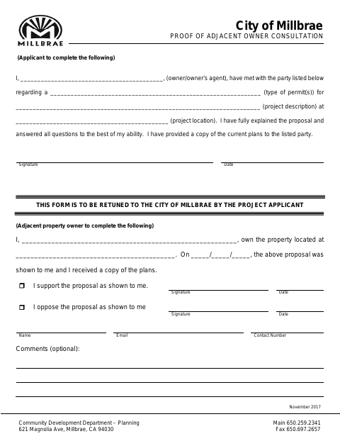 First page of the Proof of Adjacent Owner Consultation